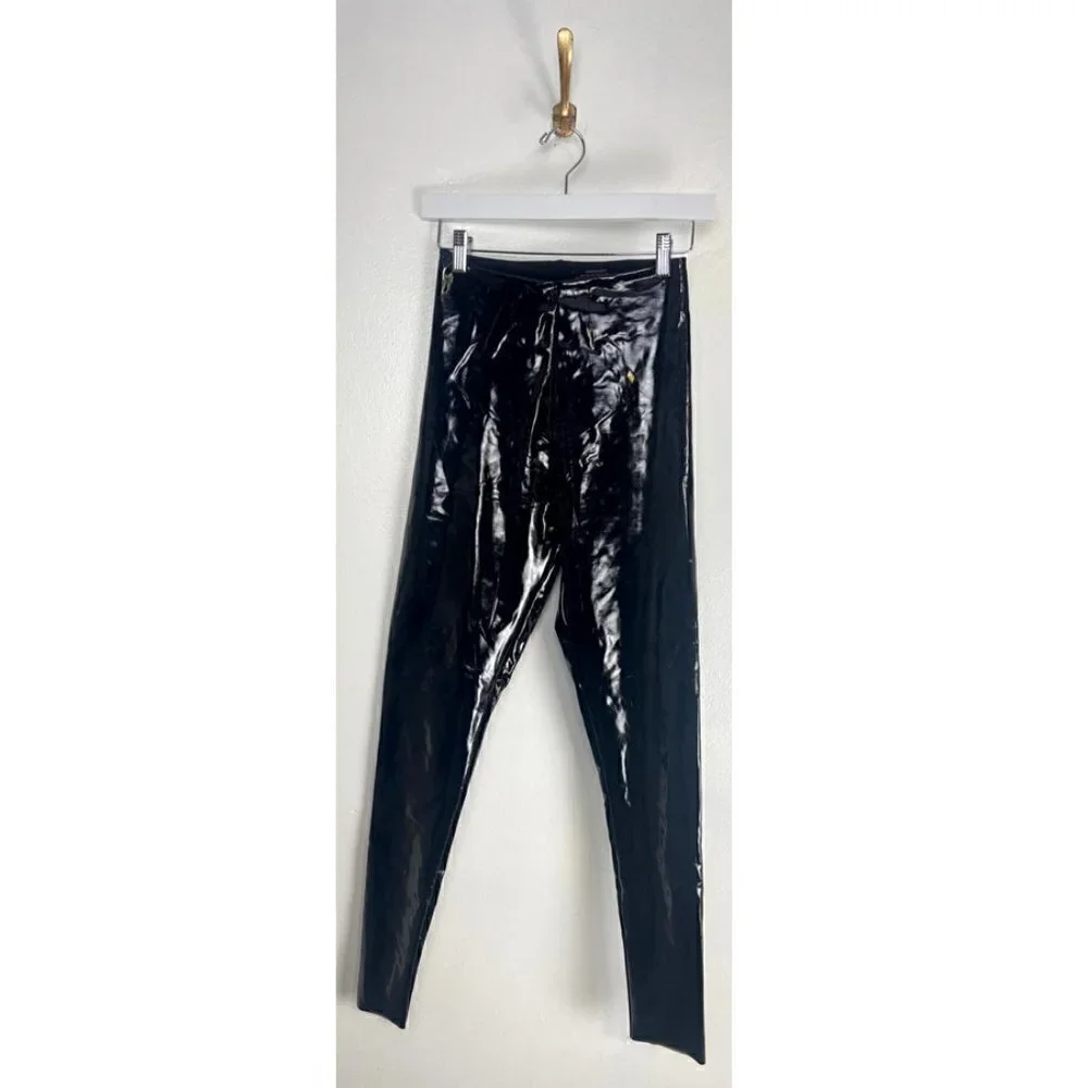COMMANDO Control Top Faux Patent Leather Leggings in Black Size Small